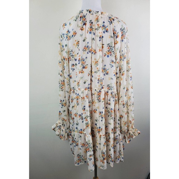 Vici Dress Large Women Long‎ Sleeve Boho Floral Swing Ivory Tiered Ruffle Neck - Picture 8 of 13